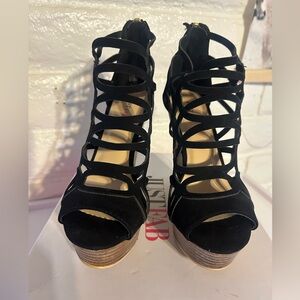 JustFab Black Strappy Wedges